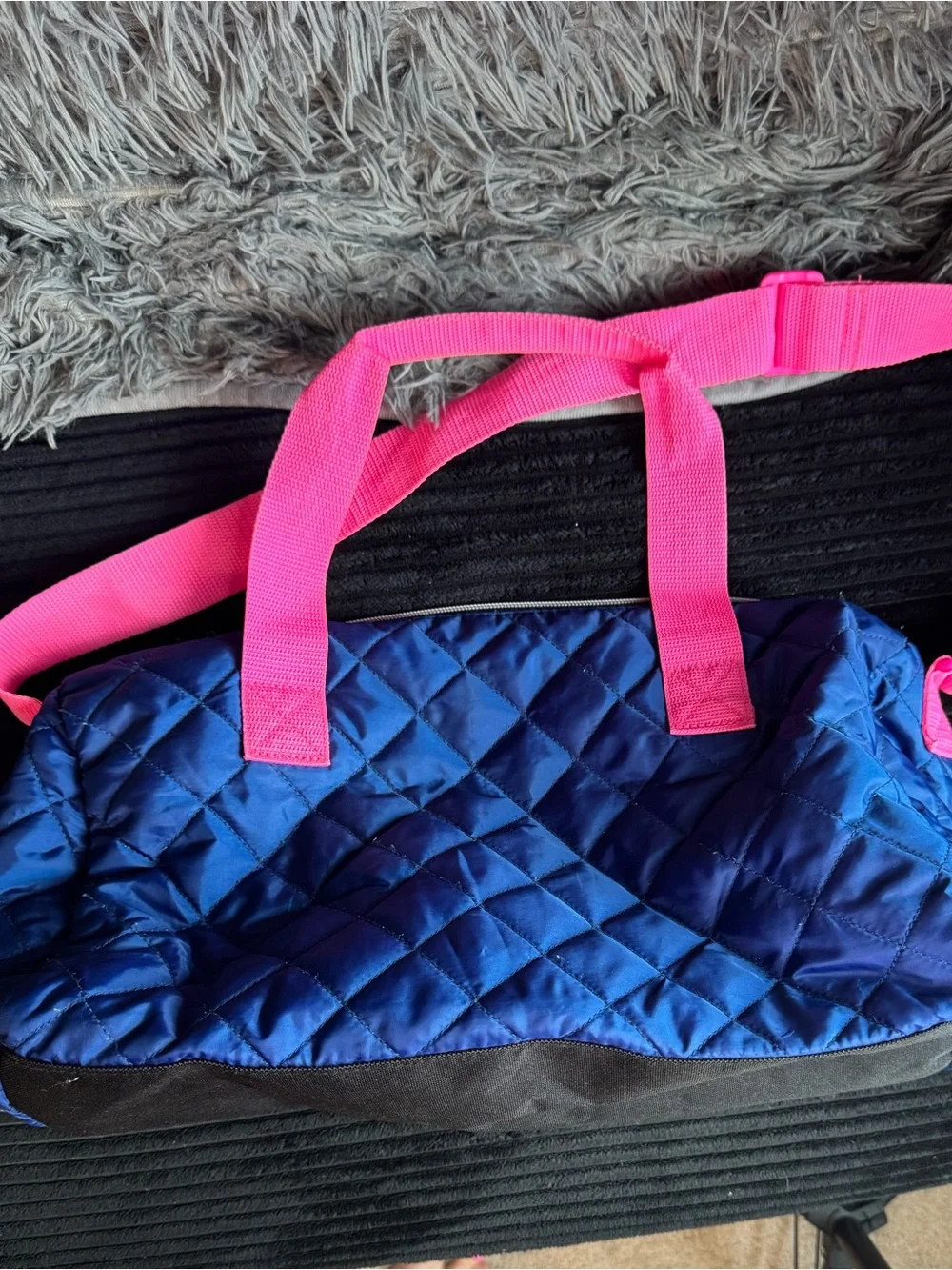 Justice Quilted Navy Duffel with Hot Pink Accents